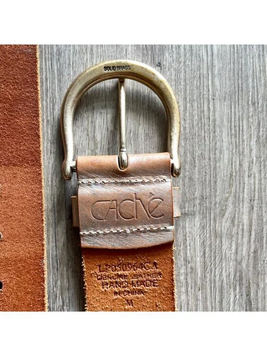 Vintage 90s Y2K Cache Metallic Silver Brushed Handmade Leather Woven Back Wide B - Picture 12 of 12